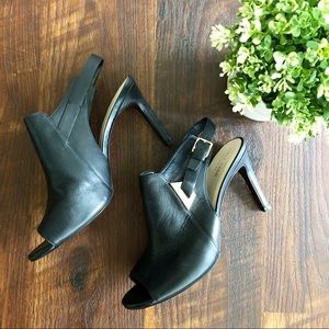 Cole Haan black leather peep toe heels